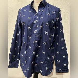J Crew women’s Navy Blue long sleeve collared Dalmatian shirt size 4